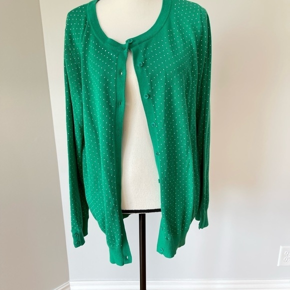 Woman Within size medium green cardigan with small polka dots NWT office work - Picture 2 of 13